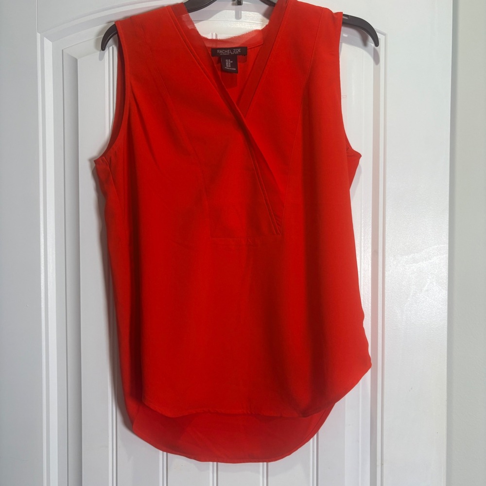 Rachel Zoe Blouse Womens Medium Red Sleeveless V-Neck High Low